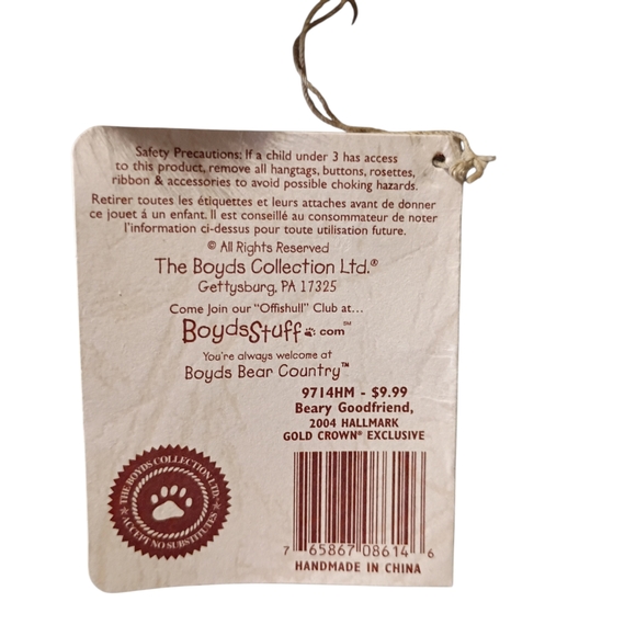 NWT Boyds Bear Plush Head Bean Collection Beary Goodfriend Holly Pillow 8" 2004 - Picture 8 of 9